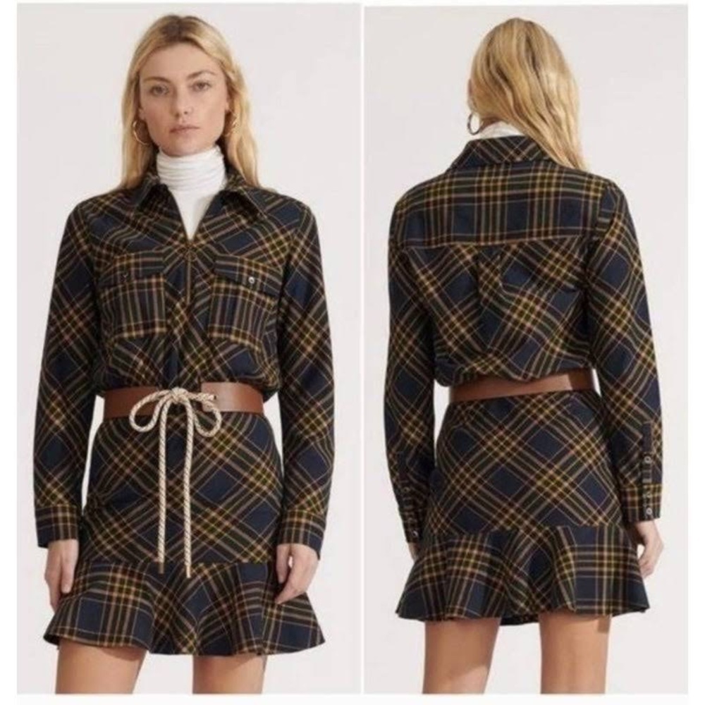 Veronica Beard Black and Gold Plaid Midi Dress